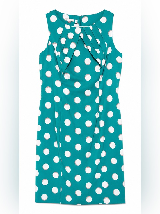 Signature Dresses & Skirts - Signature Green and White Polka Dot Sleeveless Dress Women’s Size 10
